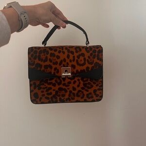 Leopard Print Handbag with Black Accents